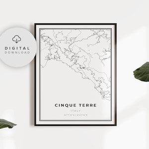 Cinque Terre Kaart Print, Italië Kaart Art Poster, Liguria La Spezia, Afdrukbare stad straat routekaart, Afdrukbaar geschenk, NP802