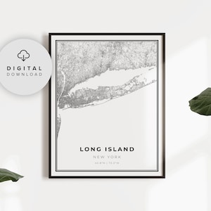 Long Island Karte Druck, New York Road Map Print, Queens NY USA, druckbare Stadt Straße Straßenkarte, druckbare Geschenkkunst, NP348