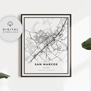 Mapa San Marcos Print, Texas USA Mapa Art Plakat, TX Stany Zjednoczone, Wydrukowana mapa ulic miasta, NP289