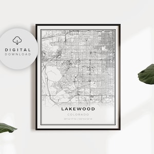 Lakewood-kaartafdruk, Colorado CO USA kaart kunstposter, afdrukbare wegenkaart stad, digitaal artwork, NP94