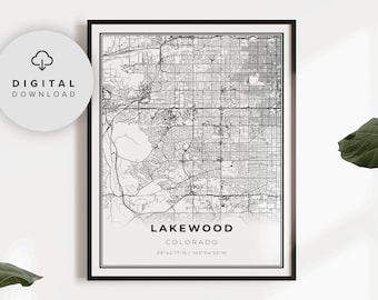 Lakewood Colorado Map Art Print, City Street Map (Digital Download), NP94