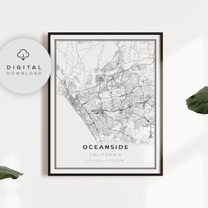 Oceanside Map Print, California CA USA Map Art Poster, Printable city street road map, Digital prints, NP320