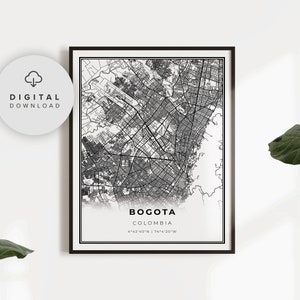 Bogota Map Print, Colombia Map Art Poster, Printable city street road map, Printable office art, City map print, NP688