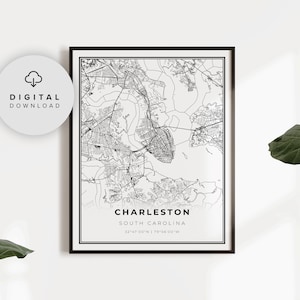 Charleston Map Print, South Carolina SC USA Map Art Poster, Printable city street road map, City map art, NP280
