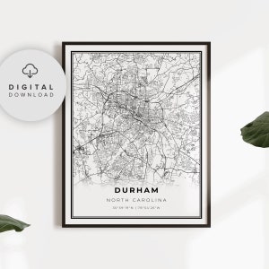 Durham Map Print, North Carolina NC USA Map Art Poster, Printable city street road map, printable livingroom, NP346