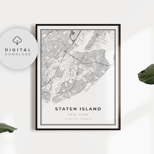 Impresión de mapa de Staten Island, póster artístico de la ciudad de Nueva York (NYC, NY, EE. UU.), mapa de calles de la ciudad imprimible, NP314