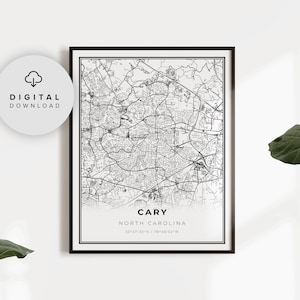 Cary Map Print, North Carolina North Carolina USA Map Art Poster, druckbare Straßenkarte, Straßenkarte, Geschenkideen, PN182