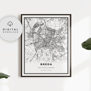 Breda Karte Druck, Niederlande Karte Kunst Poster, Bredanaar Brabant, druckbare Stadt Straße Straßenkarte, digitale Poster, NP440