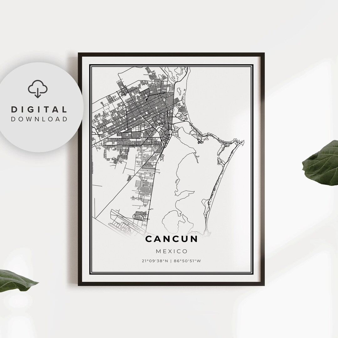 Cancun Map Print, Mexico Map Art Poster, Printable City Street Road Map ...