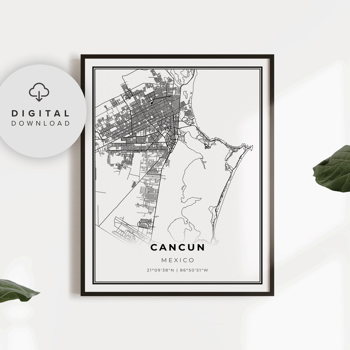 Cancun Map Print Mexico Map Art Poster Printable City Street | Etsy