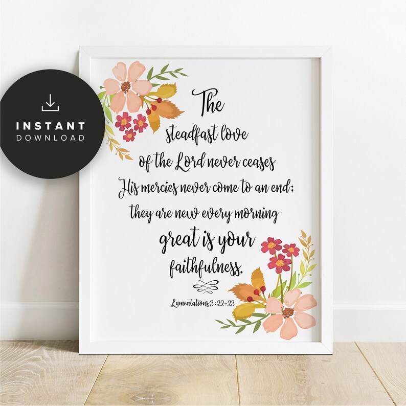 Bible Verse Printable Printable Lamentations 3:22-23 the - Etsy