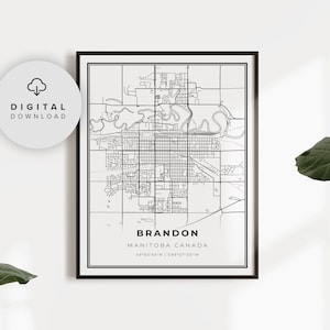 Brandon Map Print, Manitoba MB Canada Map Art Poster, Westman, Printable city street road map, City maps, NP893 image 1