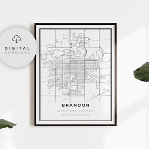 Brandon Map Print, Manitoba MB Canada Map Art Poster, Westman, Printable city street road map, City maps, NP893