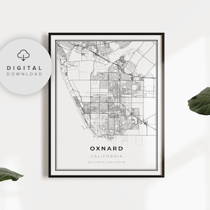 Oxnard Map Print, California CA USA Map Art Poster, Printable city street road map, Printable kitchen, NP68