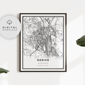 Kosice Map Print, Slovakia Map Art Poster, Kassa Kaschau, Printable city street road map, City map art, NP897