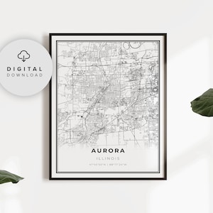 Aurora Map Print, Illinois IL USA Map Art Poster, druckbare Straßen Karte, Stadtplan, Weihnachtsgeschenk, PN40