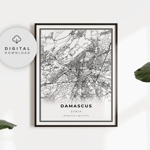Impressão de mapa de Damasco, pôster de arte de mapa da Síria, mapa de ruas da cidade para impressão, mapa digital, impressão de mapa da cidade, NP713