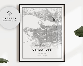 Vancouver kaartkunstdruk, poster Brits-Columbia stratenplan (digitale download), NP620