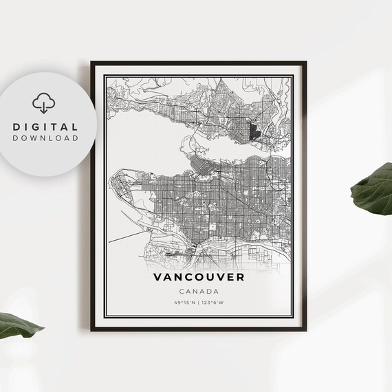 Vancouver BC Map Print, British Columbia Canada Map Art Poster, Printable city street road map, Printable art, NP620