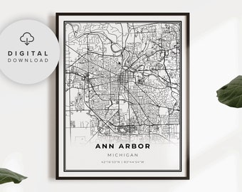 Ann Arbor Map Print, Michigan MI USA Map Art Poster, Printable city street road map, Printable wall decor, NP253