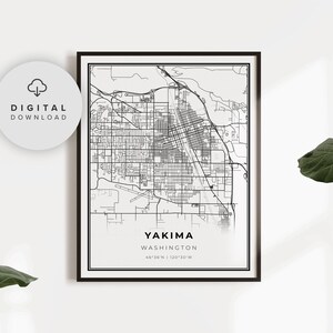 Yakima Map Print, Washington WA USA Karte, Kunstposter, druckbare Straßenkarte, druckbare Kunst, NF3