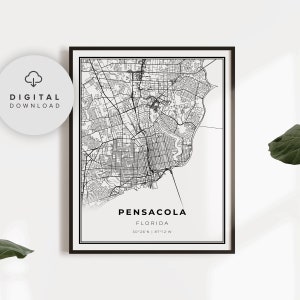 Pensacola Kaart Print, Florida FL USA Map Art Poster, Printable city street road map, Digitale download, NP323
