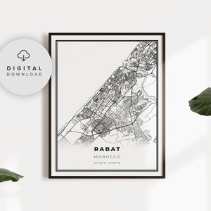 Impressão de mapa de Rabat, pôster de arte de mapa de Marrocos, mapa de ruas da cidade para impressão, mapa para impressão, gifr para um dentista, NP627