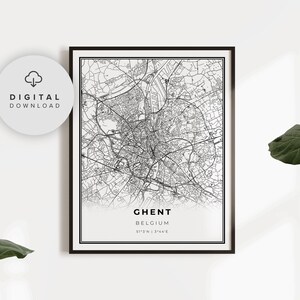 Ghent Map Print, Belgium Map Art Poster, Printable city street road map, City map artwork, hometown print, NP517