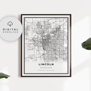 Lincoln Mapa Wydruk, Nebraska NE USA Mapa Art Plakat, Wydrukowana mapa ulic miasta, Wydrukowana mapa miasta, NP188