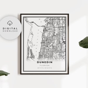 Dunedin Kaart Print, Florida FL USA Map Art Poster, Map Art Poster, Printable city street road map, cadeau voor papa, NP138