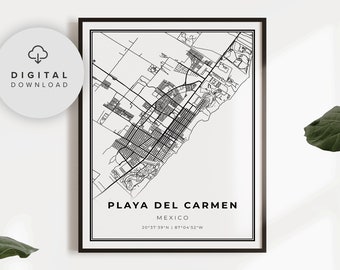Playa del Carmen Map Art Print, Mexico Riviera (Digital Download), NP910