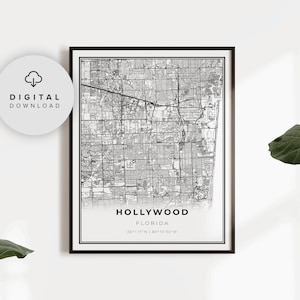 Hollywood Map Print, Florida FL USA Map Art Poster, Printable city street road map, Printable wall decor, NP194