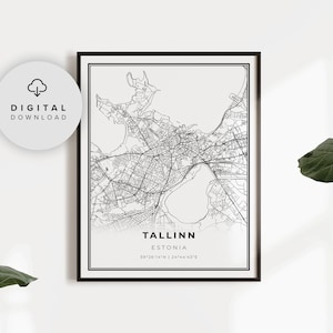 Tallinn Map Print, Estonia Map Art Poster, Printable city street road map, City map artwork, office gifts for, NP545
