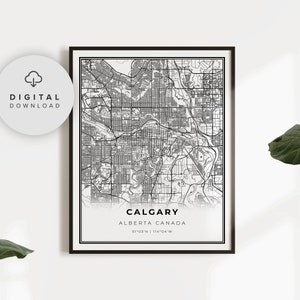 Downtown Calgary Map Print, Alberta AB Canada Map Art Poster, Printable city street road map, etsy downloadable, NP639