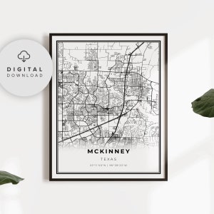 McKinney Map Print, Texas TX USA Map Art Poster, Printable city street road map, Digital wall art, office poster, NP274