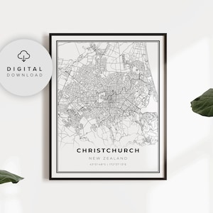 Christchurch Kaart Print, Nieuw-Zeeland Kaart Art Poster, Afdrukbare stad straat routekaart, Digitale kunst afdrukken, NP708