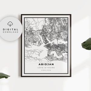 Abidjan Map Print, Côte d'Ivoire Map Art Poster, Ivory Coast, Printable city street road map, gift for him, NP847