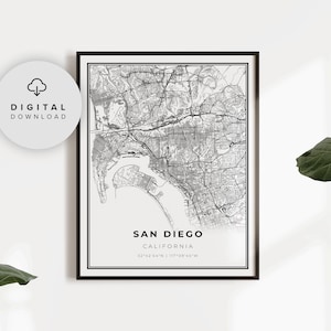 San Diego Map Print, California CA USA Map Art Poster, Printable city street road map, Digital printable, NP92