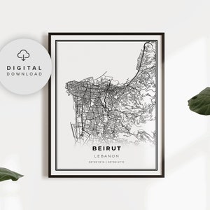 Beirut Karte Drucken, Libanon Karte Kunst Poster, Druckbare Straßenkarte, Geschenk für Journalisten, PN895