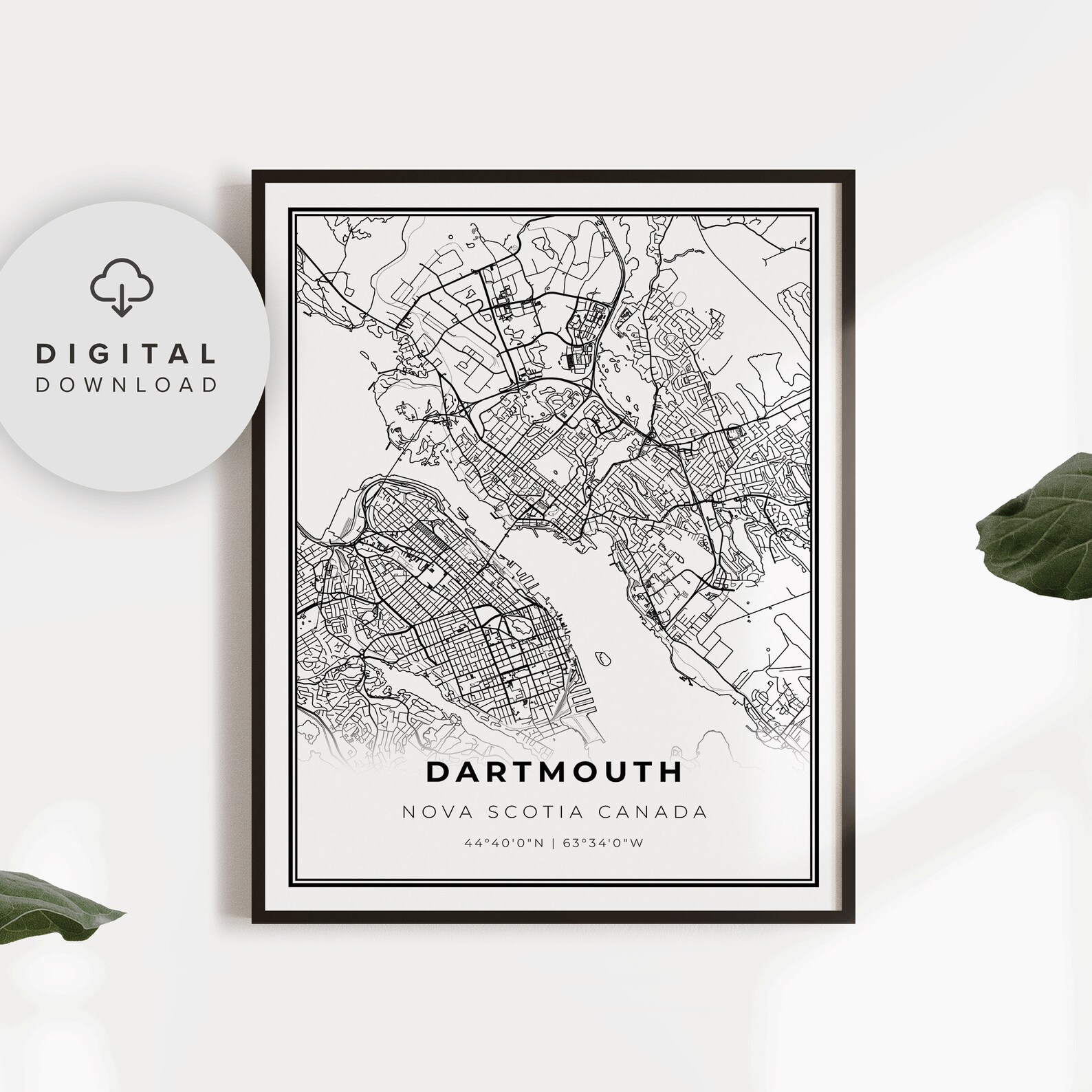 Dartmouth Map Print Nova Scotia NS Canada Map Art Poster Etsy