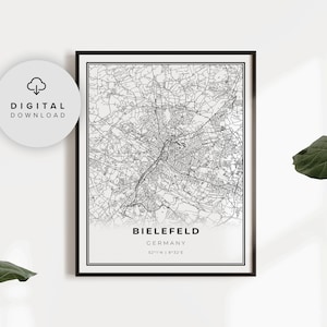 Impresión de mapa de Bielefeld, Cartel de arte mapa de Alemania, mapa de la calle imprimible, cartel del mapa de la ciudad, regalo de Navidad, NP514