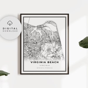 Virginia Beach Map Print, Virginia VA USA Map Art Poster, Printable city street road map, Digital wall art, NP156
