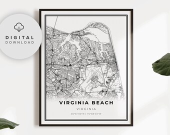 Virginia Beach Map Art Print, VA City Street Map (Digital Download), NP156