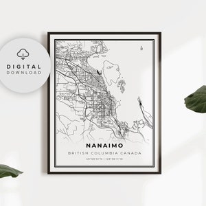 Impresión del mapa de Nanaimo, póster artístico de Columbia Británica, BC, Canadá, mapa de calles de la ciudad imprimible, arte de regalo imprimible, NP670