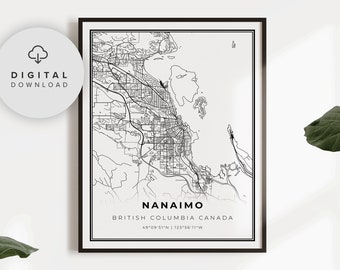 Nanaimo Map Print, British Columbia BC Canada Map Art Poster, Printable city street road map, printable gift art, NP670