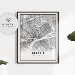 Detroit Map Print, Michigan MI USA Map Art Poster, Printable city street road map, Printable art, office poster, NP62