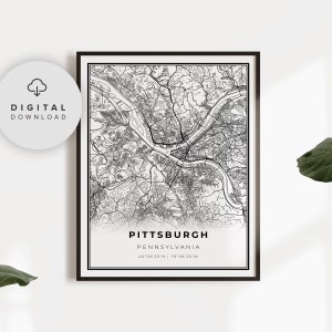 Pittsburgh Map Print, Pennsylvania PA USA Map Art Poster, Printable city street road map, City map wall art, NP399