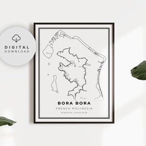 Bora Bora Karte Druck, Französisch Polynesien Frankreich Karte Kunst Poster, druckbare Stadt Straße Straßenkarte, Etsy druckbare Kunst, NP638