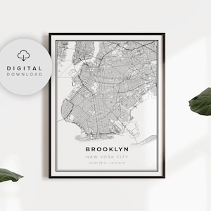 Brooklyn Map Print, New York City NYC NY USA Map Art Poster, Printable city street road map, Digitale kunstwerken, NP389