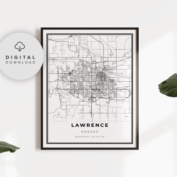 Lawrence Map Print, Kansas KS USA Map Art Poster, Kansas University, Printable city street road map, NP242